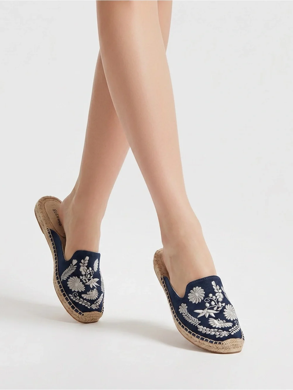 Soludos Ibiza Anthropologie Women Sz 8 Navy Embroidered Espadrille Slip on Mules